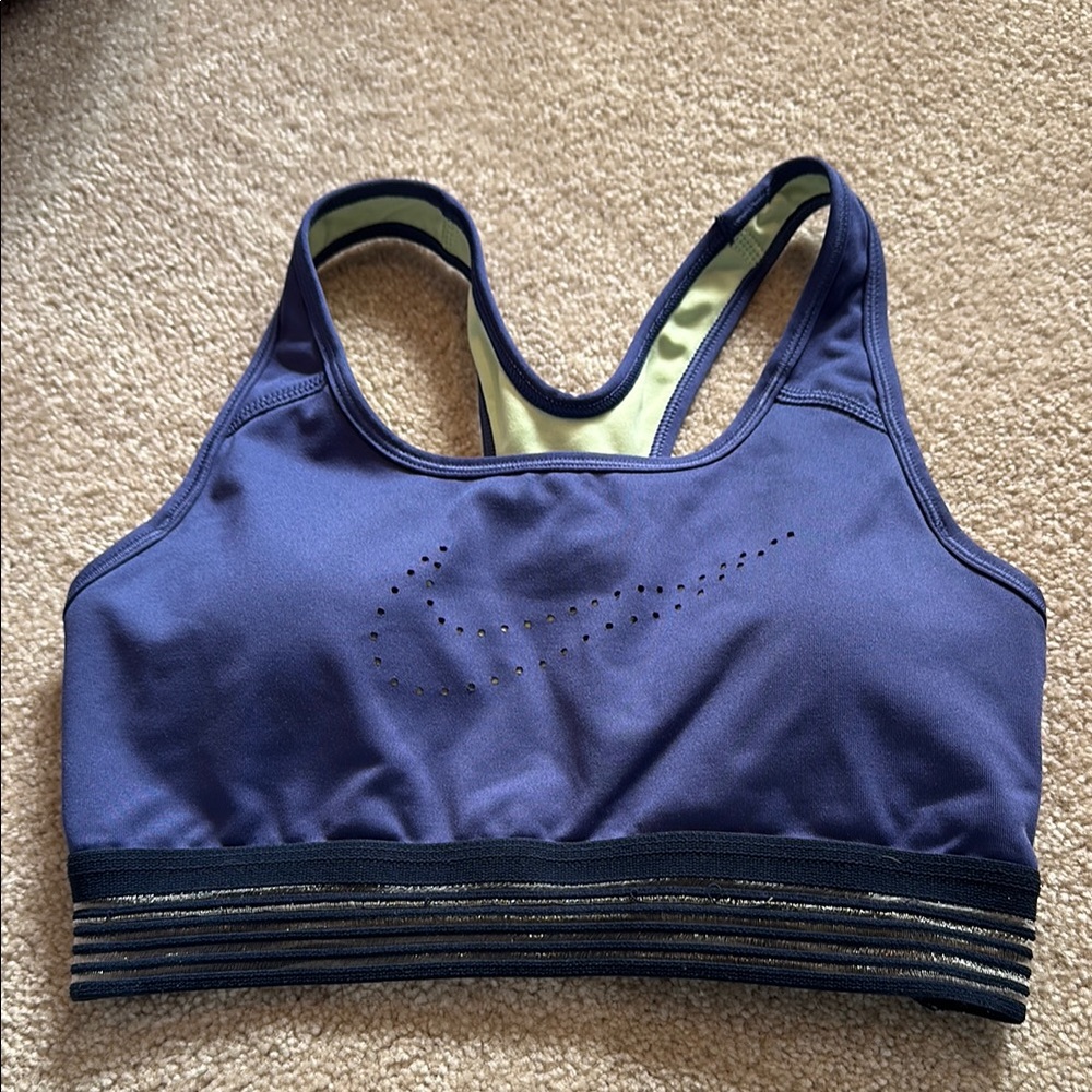 Nike Purple Dri-Fit Sports Bra with Striped Elastic Band and Lime Lining